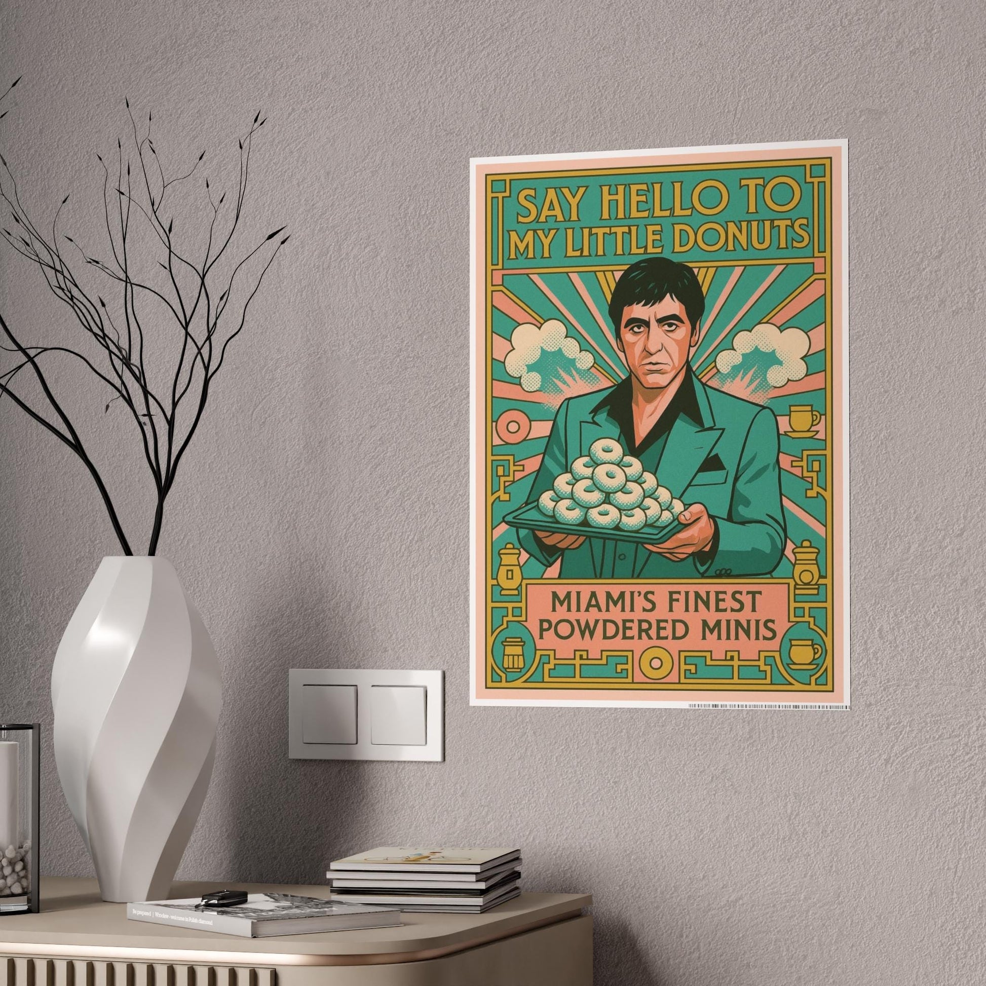 Glossy Wall Art Poster, Retro Donuts Print Decor, Unique Gift for Foodies, Vintage Kitchen Artwork, Fun Home Office Decoration