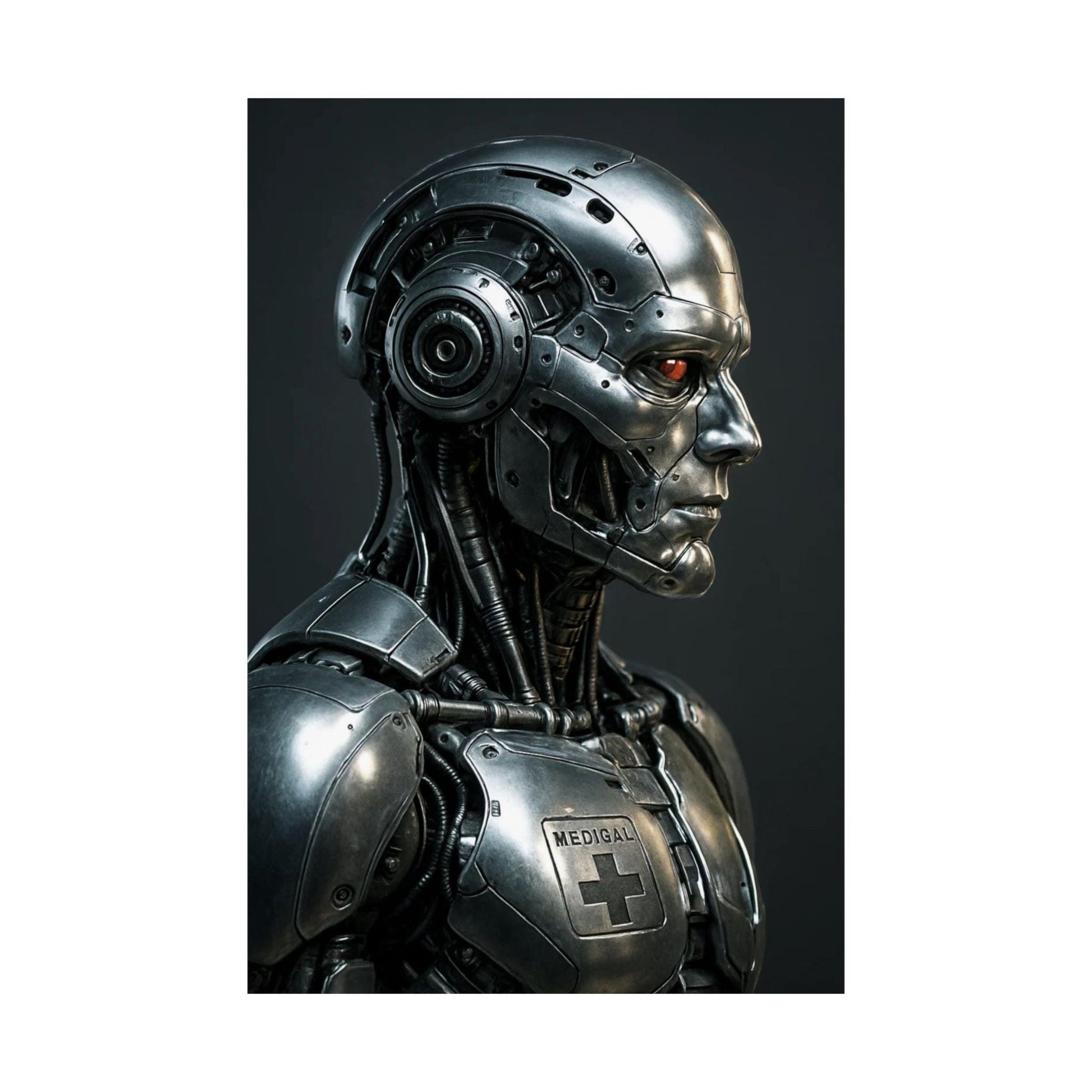 Futuristic Robot Satin Poster, Sci-Fi Wall Art, Home Decor, Gift for Tech Lovers, Cyberpunk Aesthetic, Unique Wall Art