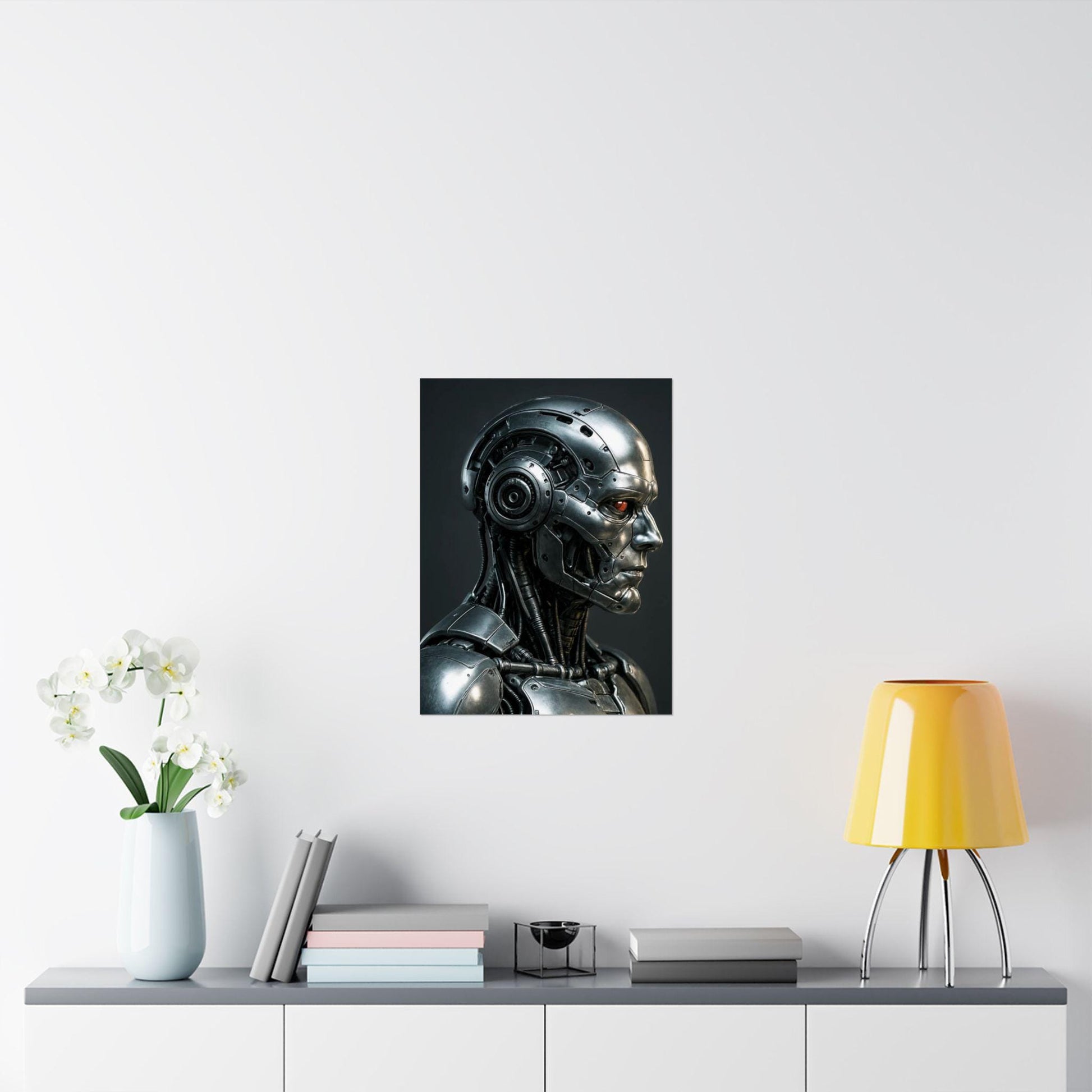 Futuristic Robot Satin Poster, Sci-Fi Wall Art, Home Decor, Gift for Tech Lovers, Cyberpunk Aesthetic, Unique Wall Art