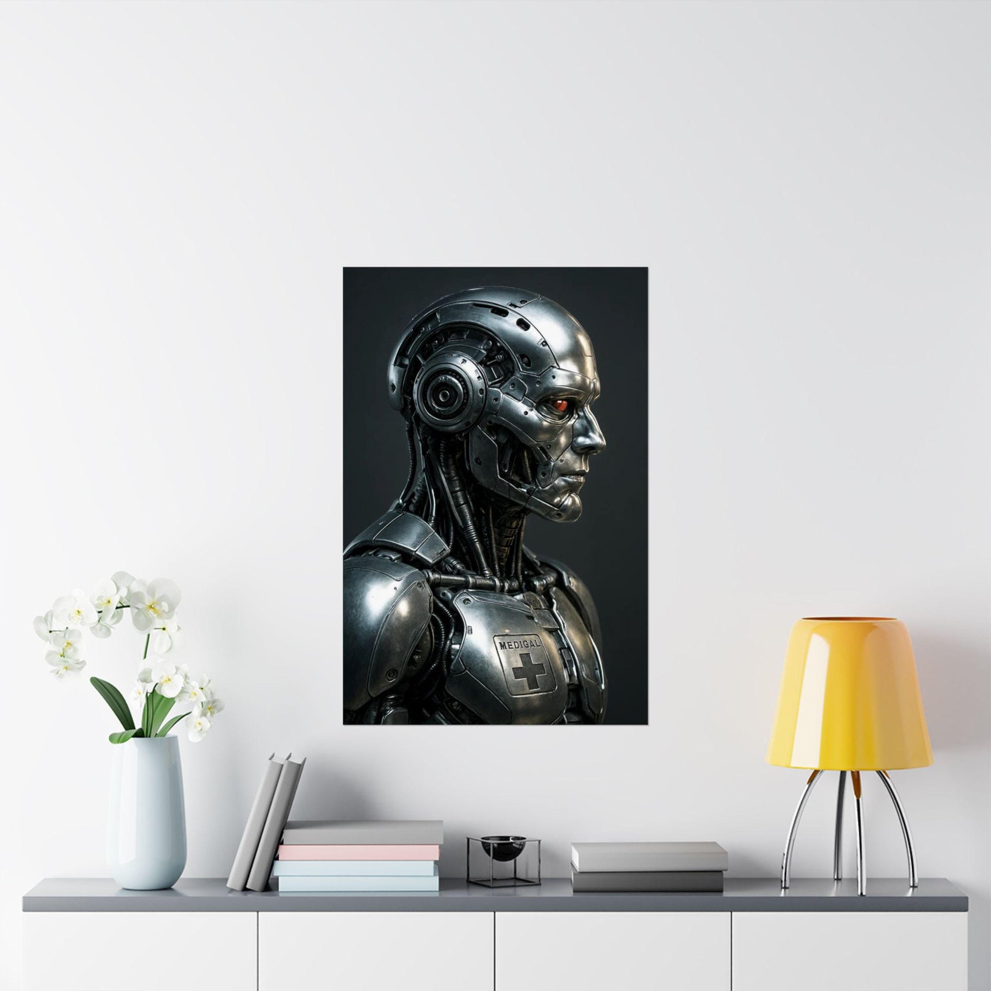 Futuristic Robot Satin Poster, Sci-Fi Wall Art, Home Decor, Gift for Tech Lovers, Cyberpunk Aesthetic, Unique Wall Art