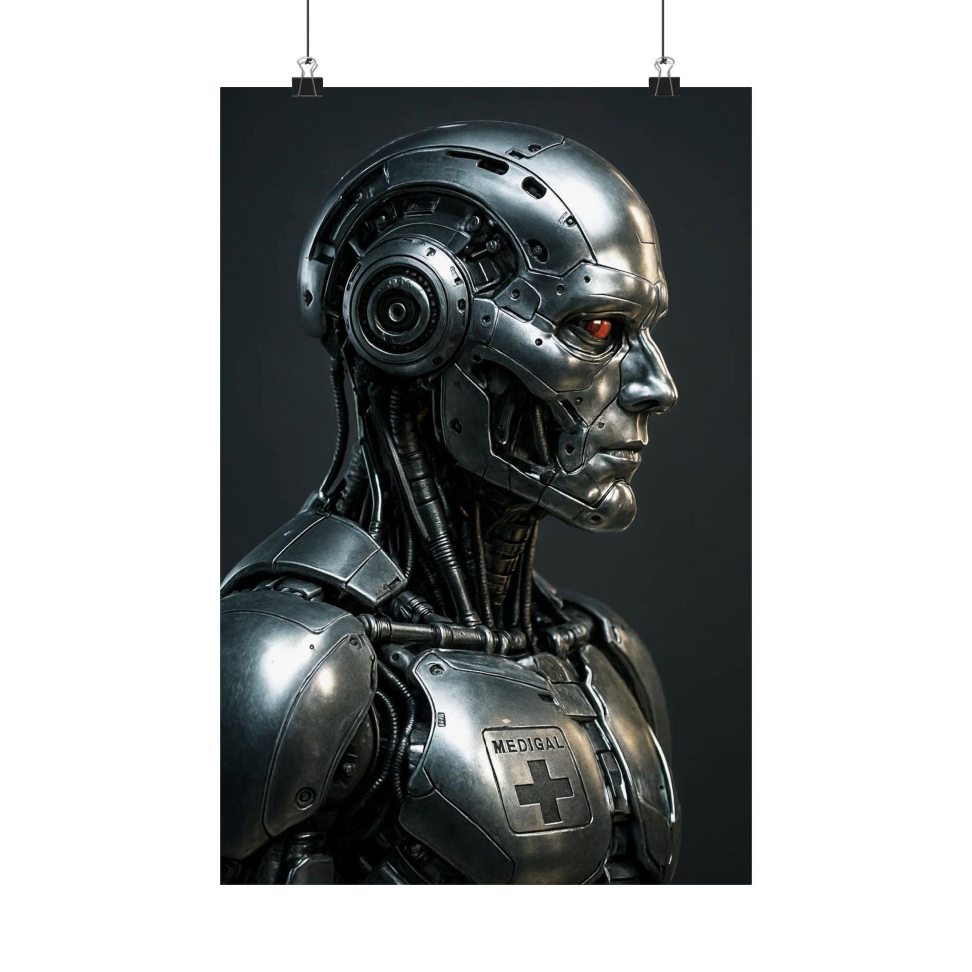 Futuristic Robot Satin Poster, Sci-Fi Wall Art, Home Decor, Gift for Tech Lovers, Cyberpunk Aesthetic, Unique Wall Art