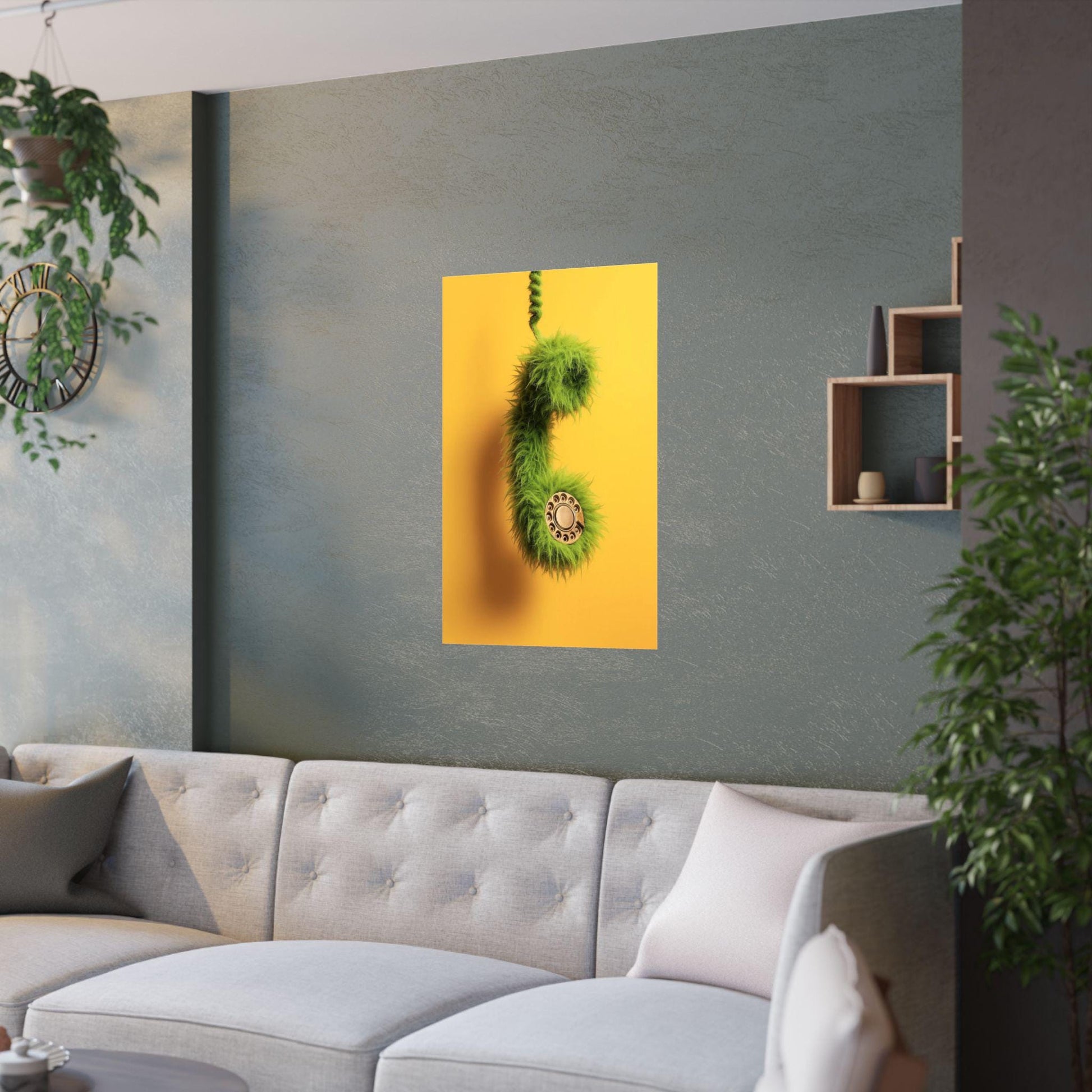 Whimsical Satin Poster with Retro Telephone Design, Fun Wall Art, Home Decor, Gift Idea, Unique Art Print