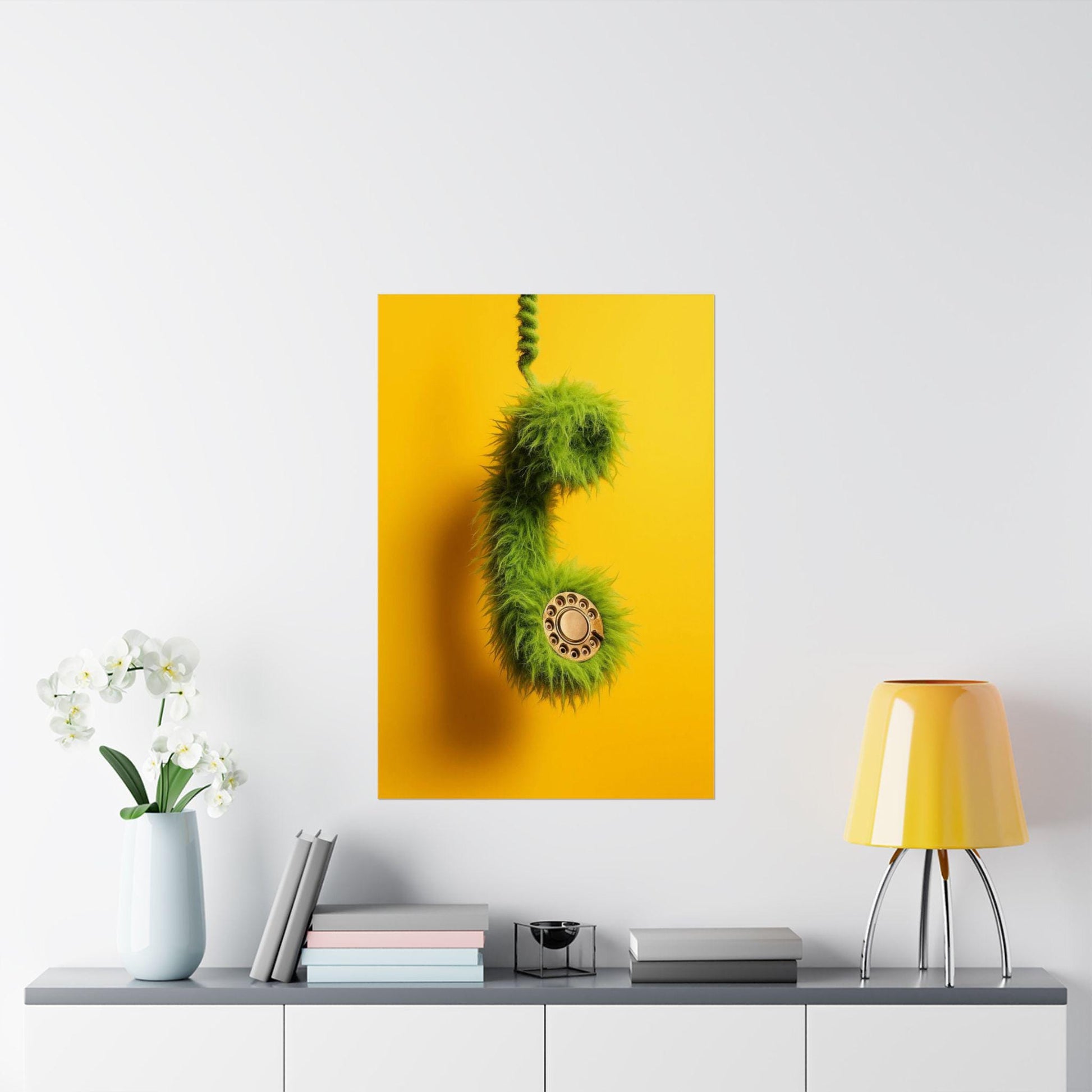 Whimsical Satin Poster with Retro Telephone Design, Fun Wall Art, Home Decor, Gift Idea, Unique Art Print