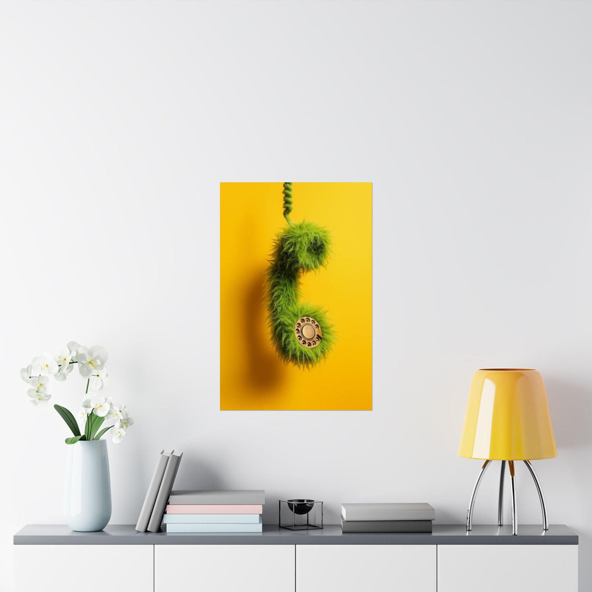 Whimsical Satin Poster with Retro Telephone Design, Fun Wall Art, Home Decor, Gift Idea, Unique Art Print