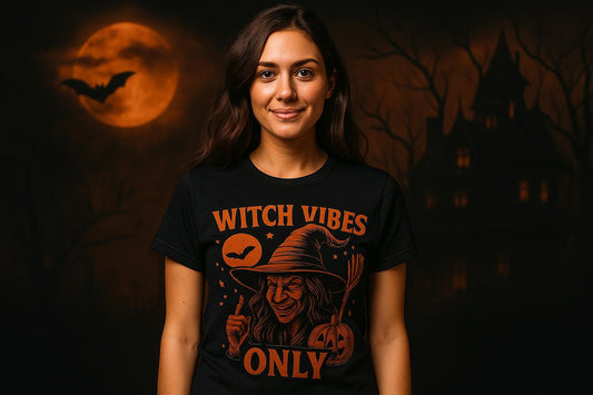 Witch Vibes Only Tee, Unisex Halloween Shirt, Spooky Graphic Tee, Witch Lover Apparel, Fall Festivity T-Shirt, Perfect for Halloween Parties