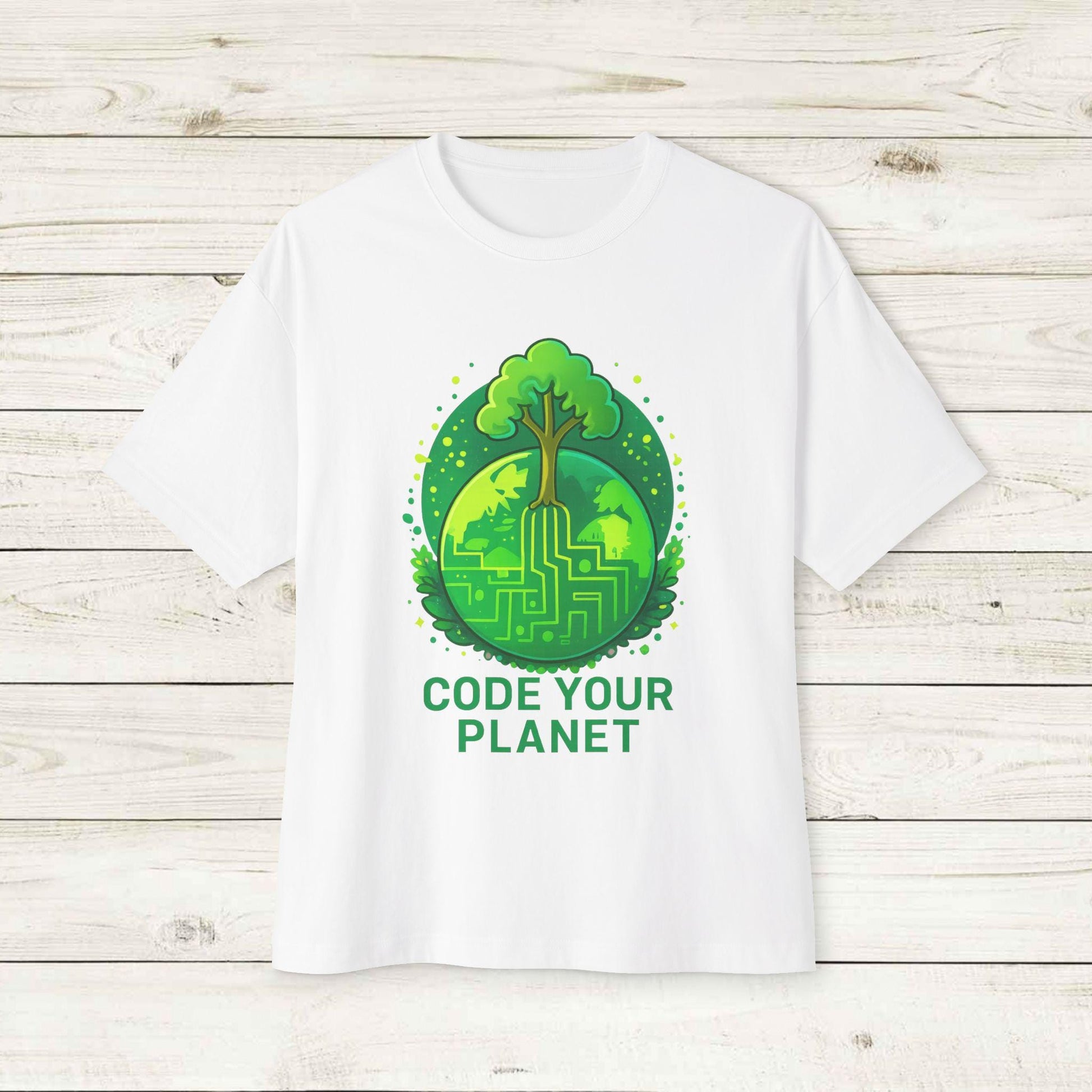 Eco-Friendly Code Your Planet Tee, Unisex Oversized T-Shirt, Gift for Programmers, Earth Day Apparel, Environmentally Conscious Fashion