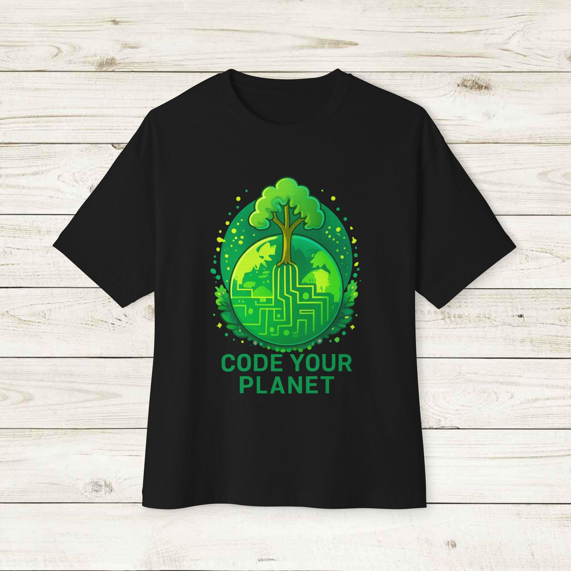 Eco-Friendly Code Your Planet Tee, Unisex Oversized T-Shirt, Gift for Programmers, Earth Day Apparel, Environmentally Conscious Fashion