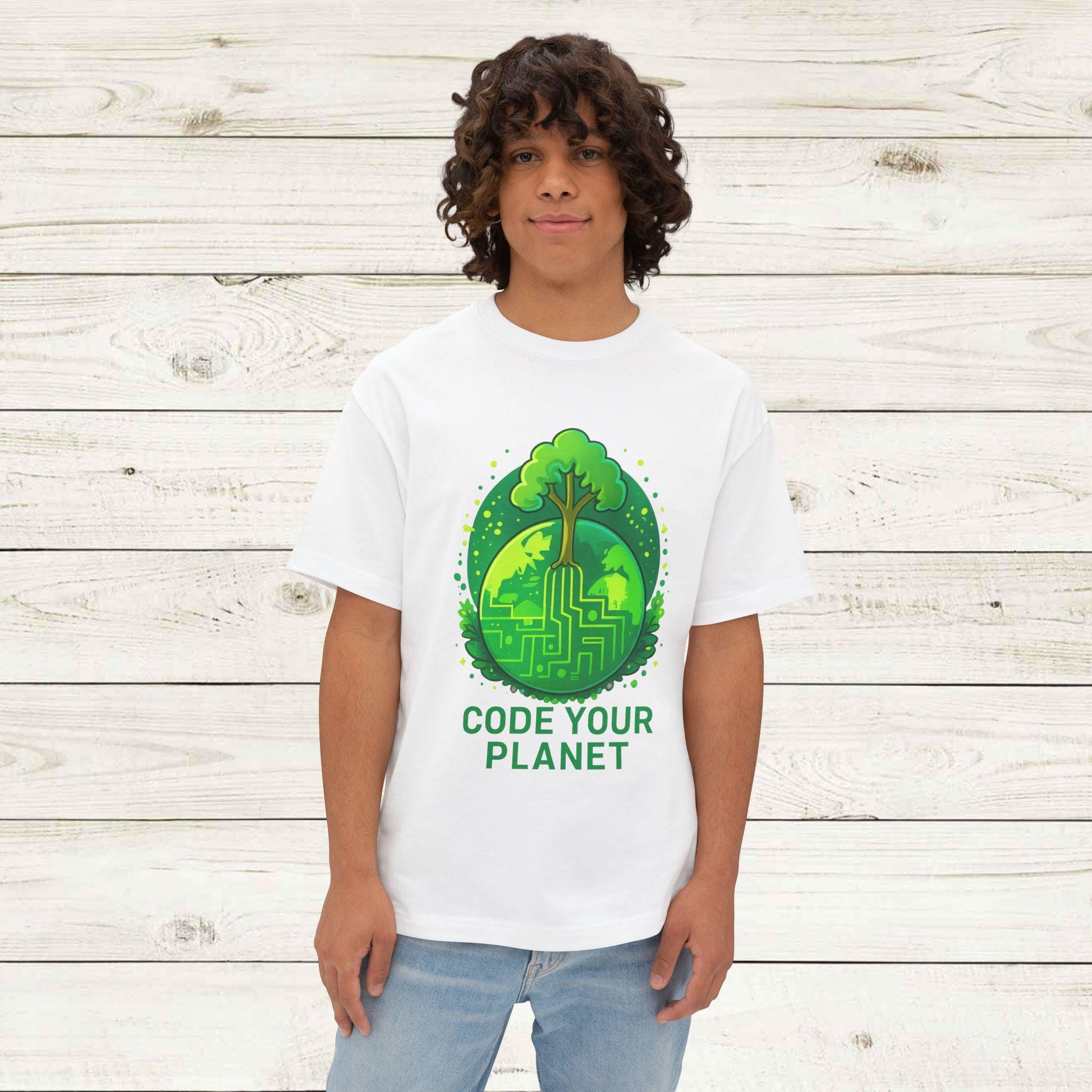 Eco-Friendly Code Your Planet Tee, Unisex Oversized T-Shirt, Gift for Programmers, Earth Day Apparel, Environmentally Conscious Fashion