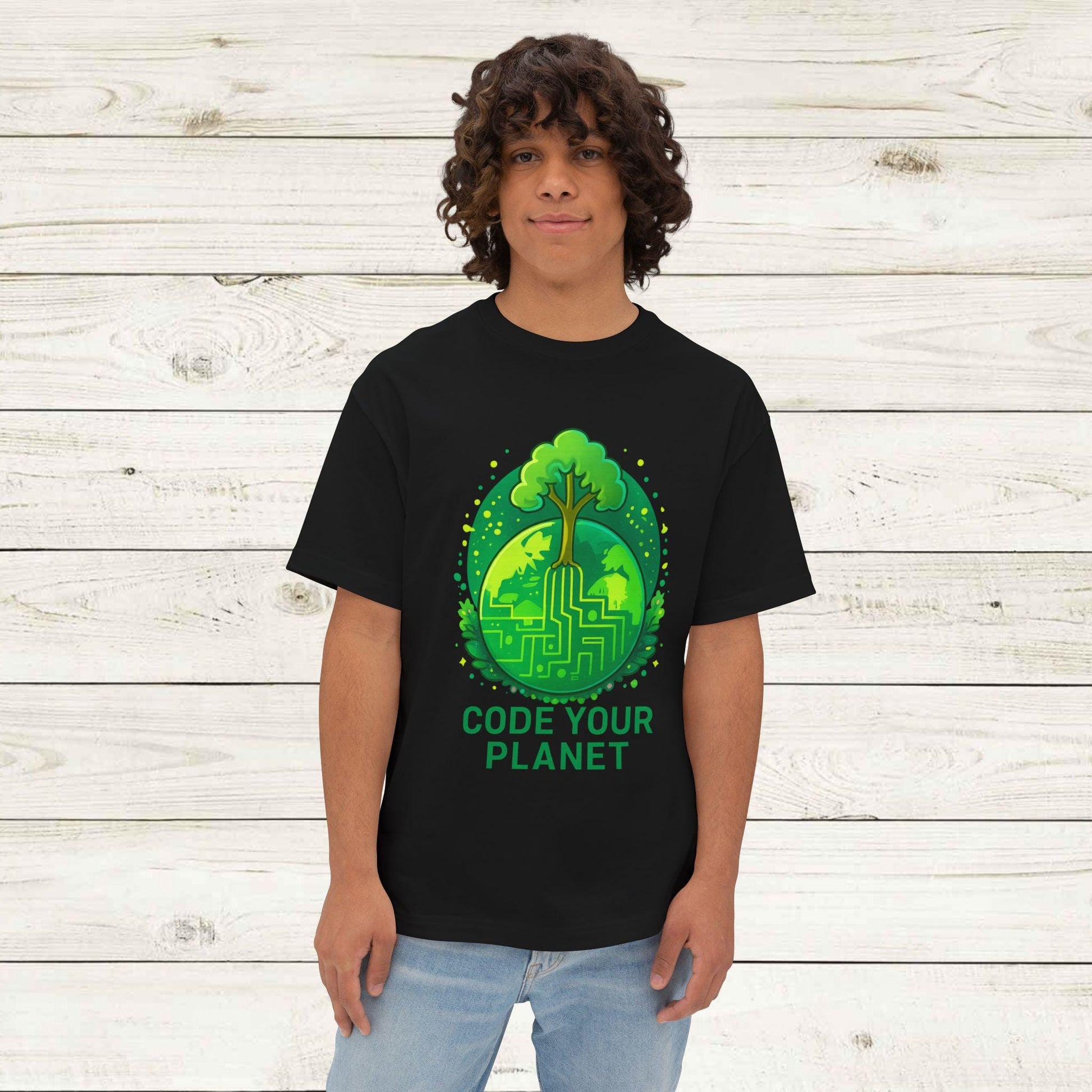 Eco-Friendly Code Your Planet Tee, Unisex Oversized T-Shirt, Gift for Programmers, Earth Day Apparel, Environmentally Conscious Fashion