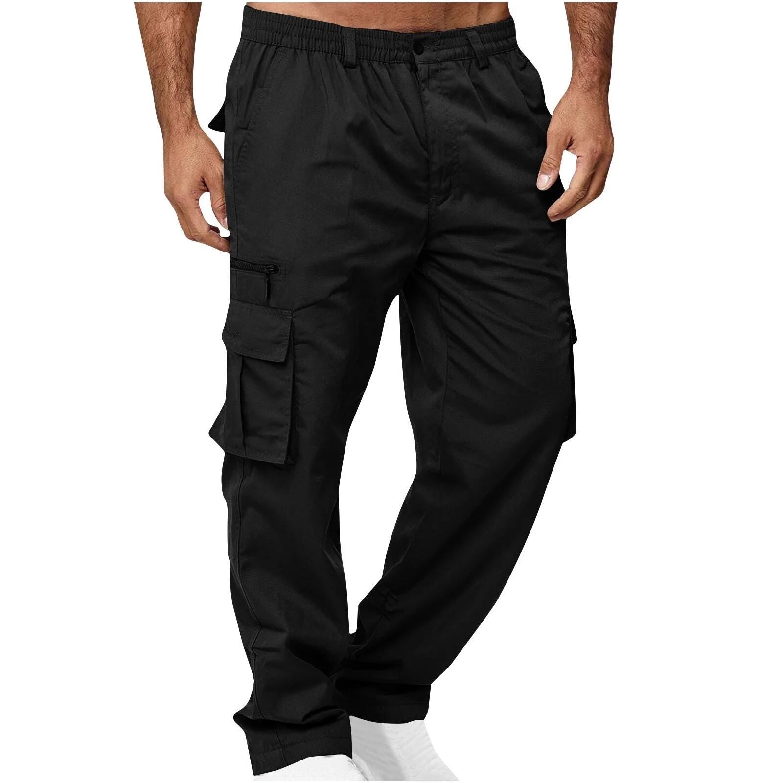 ZKCCNUK Cargo Pants for Men Solid Casual Multiple Pockets Outdoor Straight Type Fitness Pants Cargo Pants Trousers Black XL on Clearance