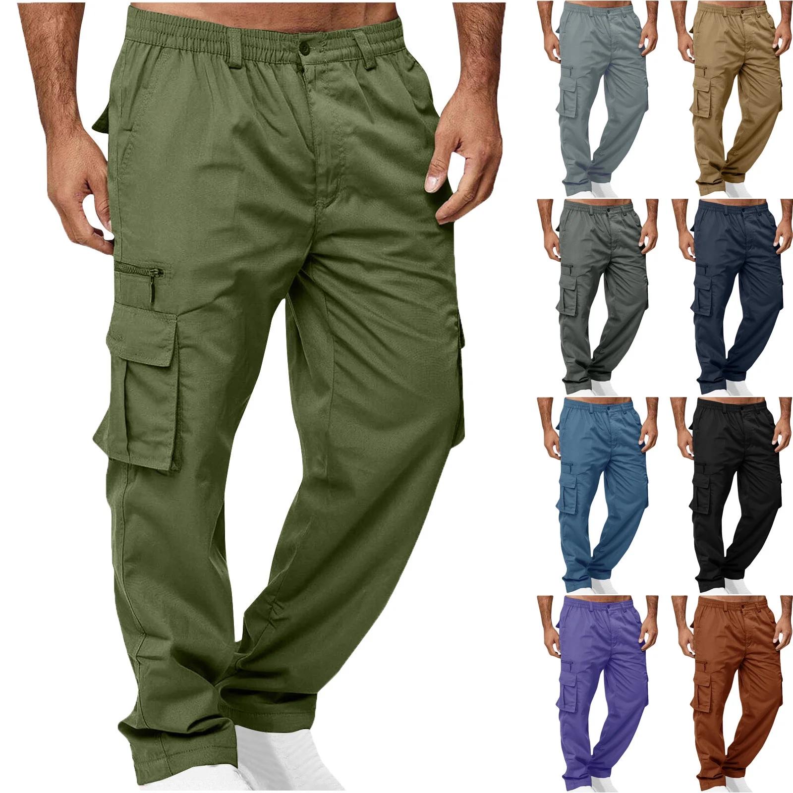 ZKCCNUK Cargo Pants for Men Solid Casual Multiple Pockets Outdoor Straight Type Fitness Pants Cargo Pants Trousers Black XL on Clearance