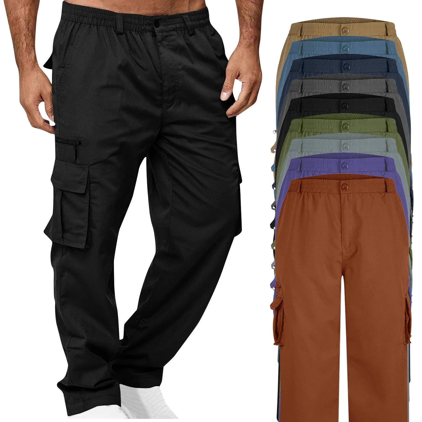 ZKCCNUK Cargo Pants for Men Solid Casual Multiple Pockets Outdoor Straight Type Fitness Pants Cargo Pants Trousers Black XL on Clearance