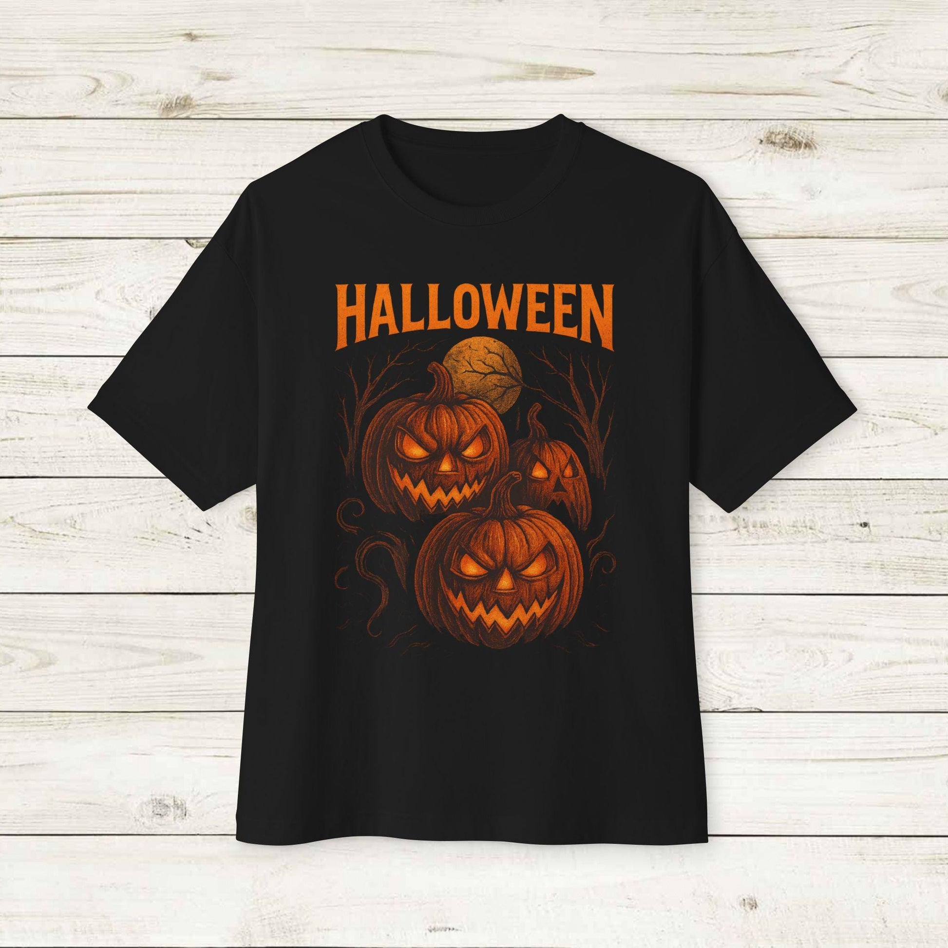 Halloween Pumpkin Graphic Tee, Unisex Boxy T-Shirt, Fall Fashion, Casual Halloween Outfit, Cozy Tee for Celebrations