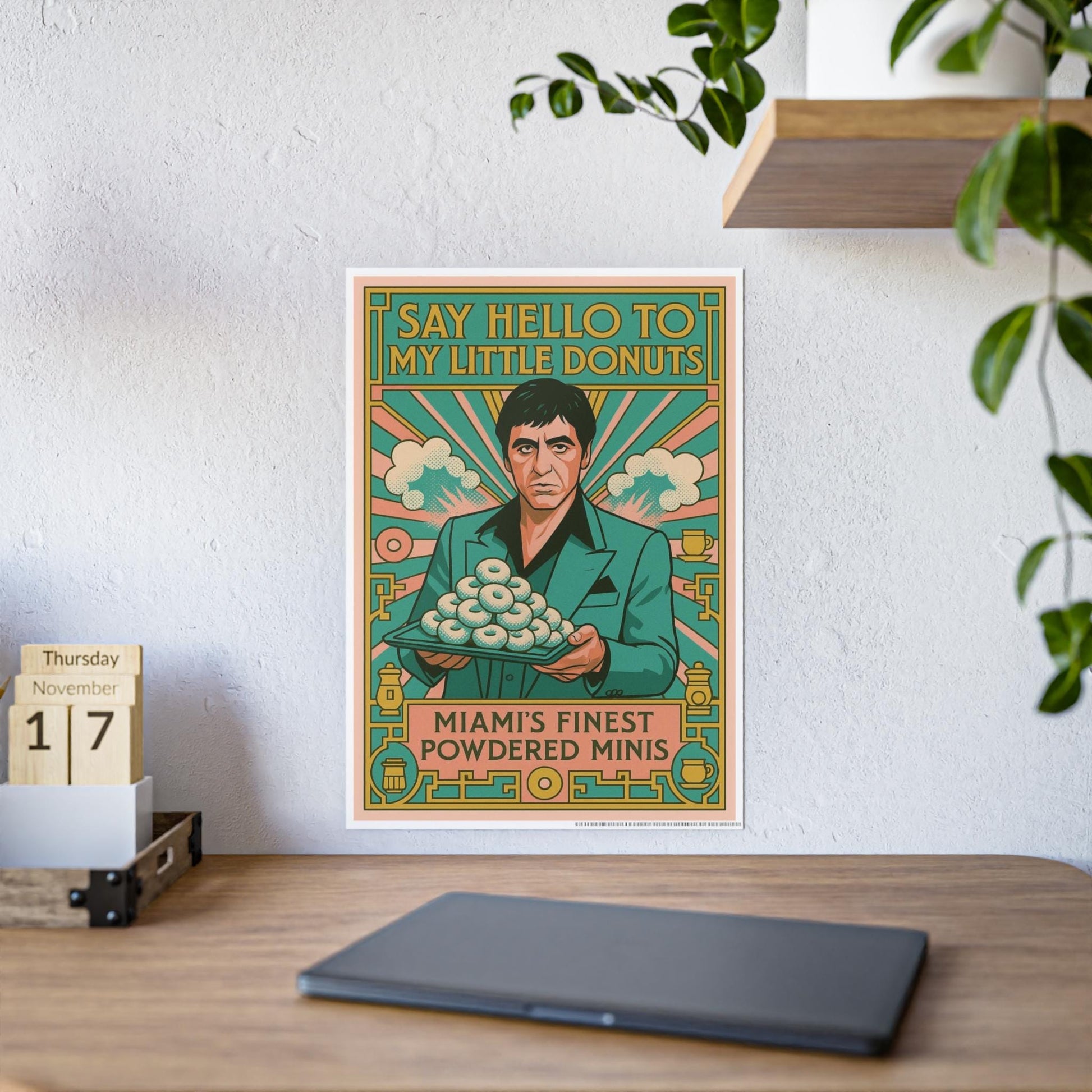 Glossy Wall Art Poster, Retro Donuts Print Decor, Unique Gift for Foodies, Vintage Kitchen Artwork, Fun Home Office Decoration