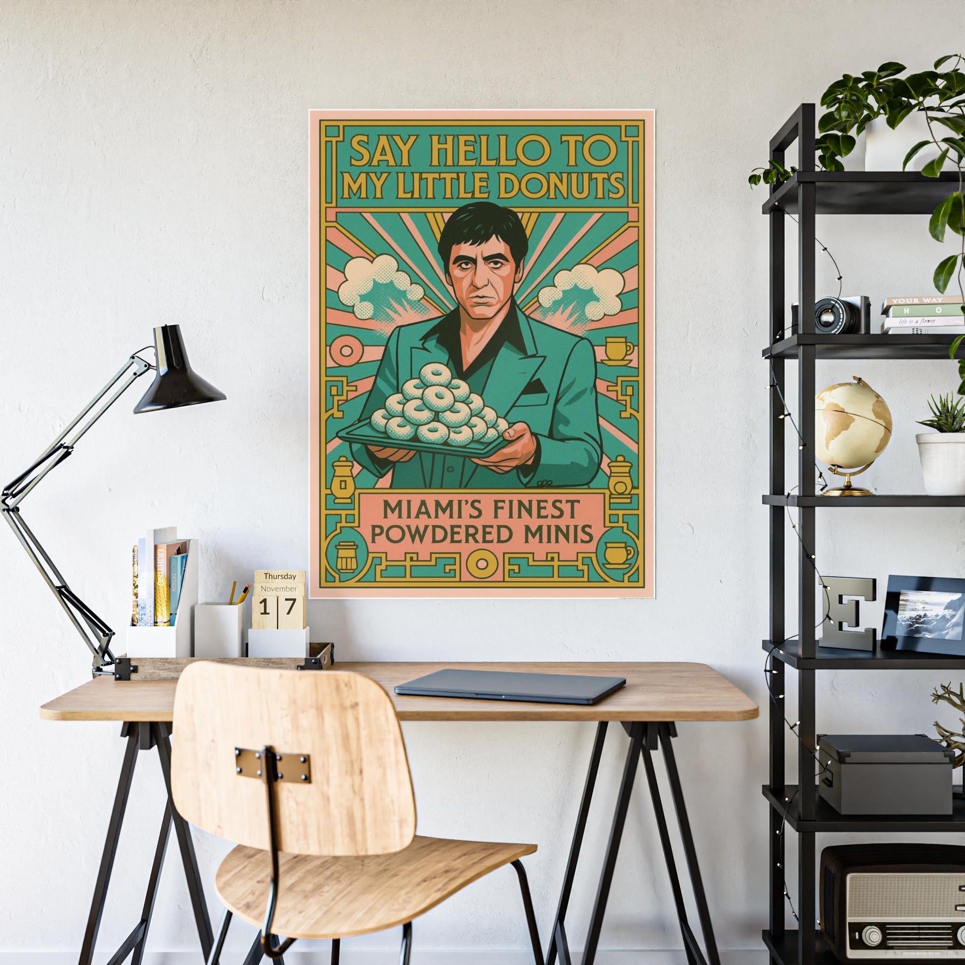 Glossy Wall Art Poster, Retro Donuts Print Decor, Unique Gift for Foodies, Vintage Kitchen Artwork, Fun Home Office Decoration