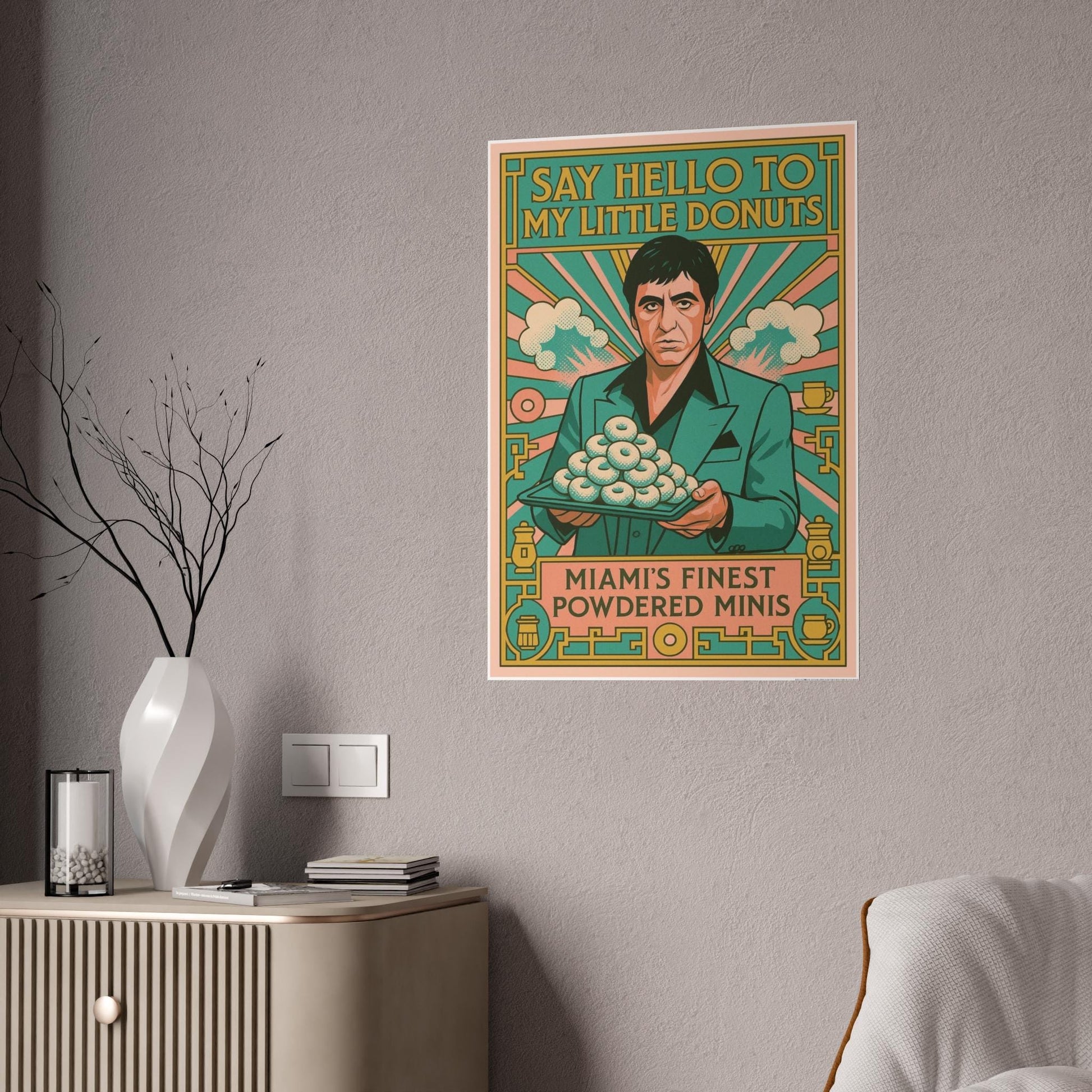 Glossy Wall Art Poster, Retro Donuts Print Decor, Unique Gift for Foodies, Vintage Kitchen Artwork, Fun Home Office Decoration