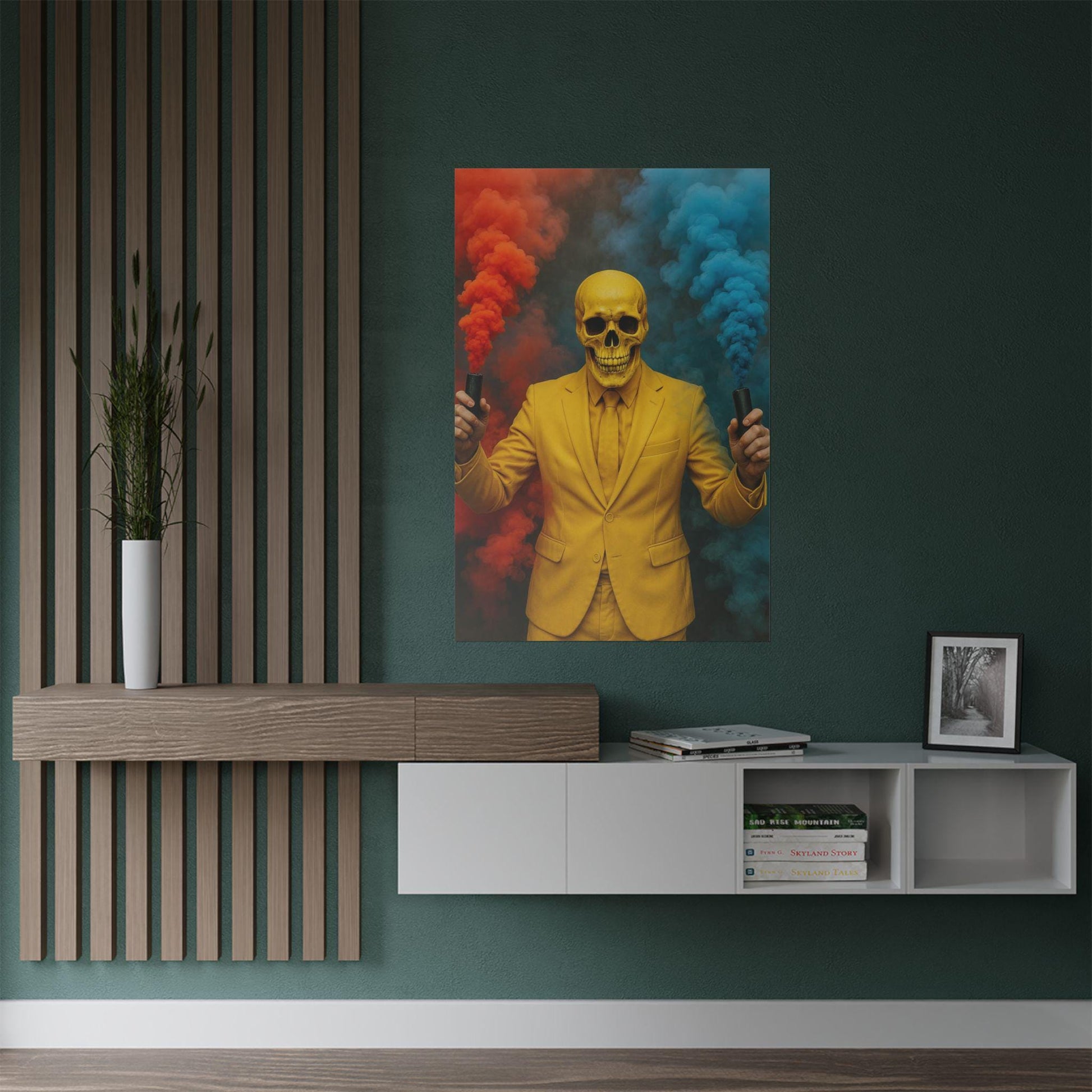 Vibrant Satin Wall Art Print, Colorful Skull Poster, Unique Home Decor, Halloween Art, Party Decoration, Edgy Wall Decor