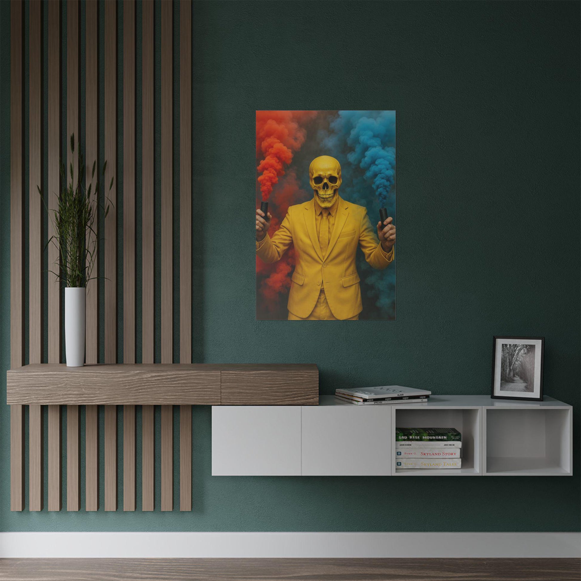 Vibrant Satin Wall Art Print, Colorful Skull Poster, Unique Home Decor, Halloween Art, Party Decoration, Edgy Wall Decor