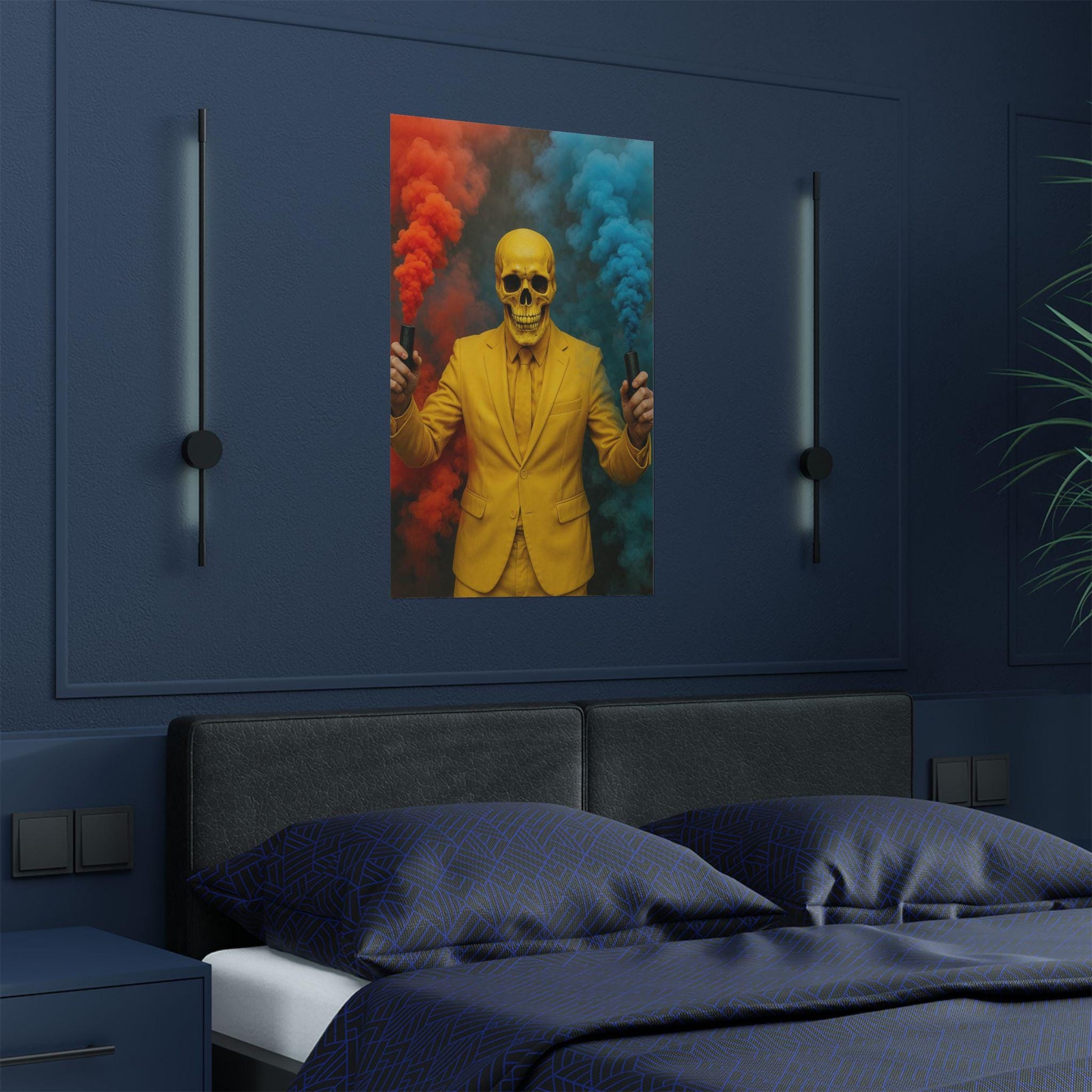 Vibrant Satin Wall Art Print, Colorful Skull Poster, Unique Home Decor, Halloween Art, Party Decoration, Edgy Wall Decor