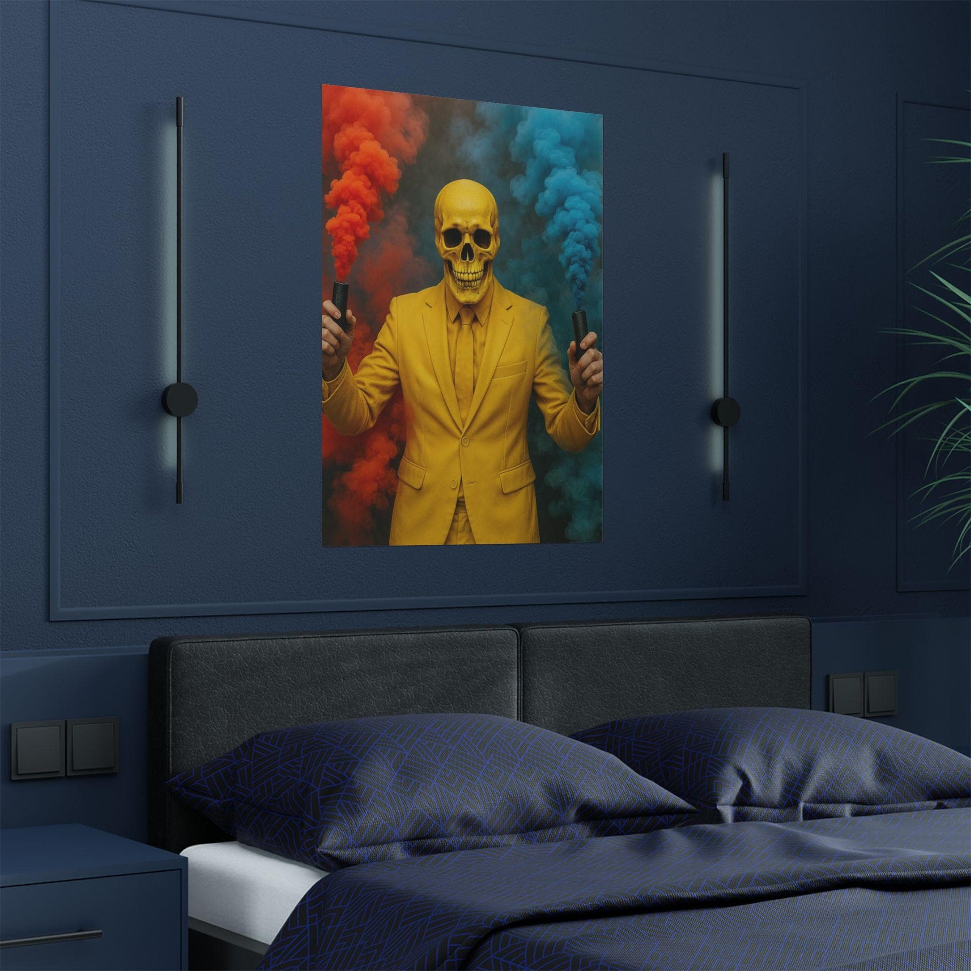 Vibrant Satin Wall Art Print, Colorful Skull Poster, Unique Home Decor, Halloween Art, Party Decoration, Edgy Wall Decor