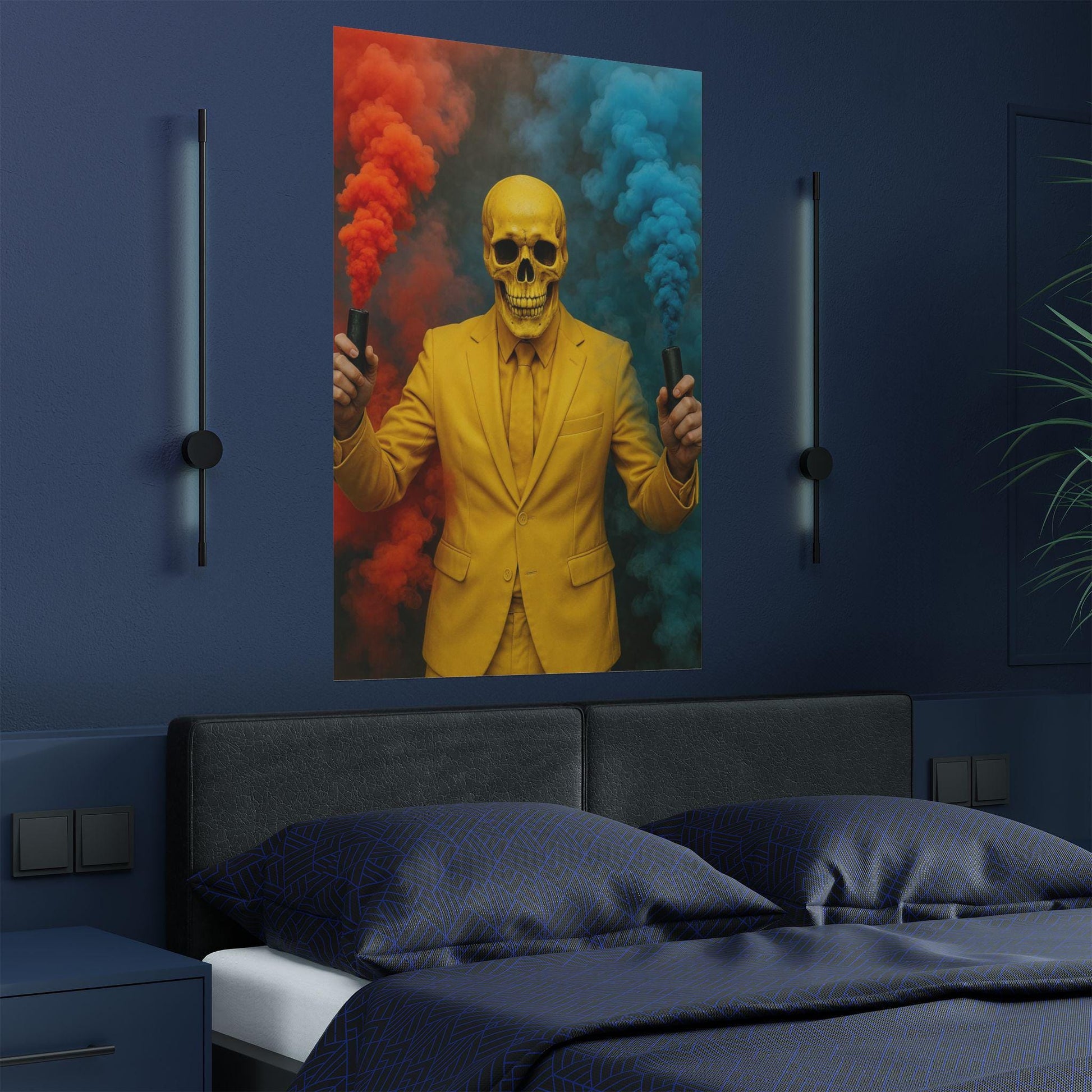 Vibrant Satin Wall Art Print, Colorful Skull Poster, Unique Home Decor, Halloween Art, Party Decoration, Edgy Wall Decor