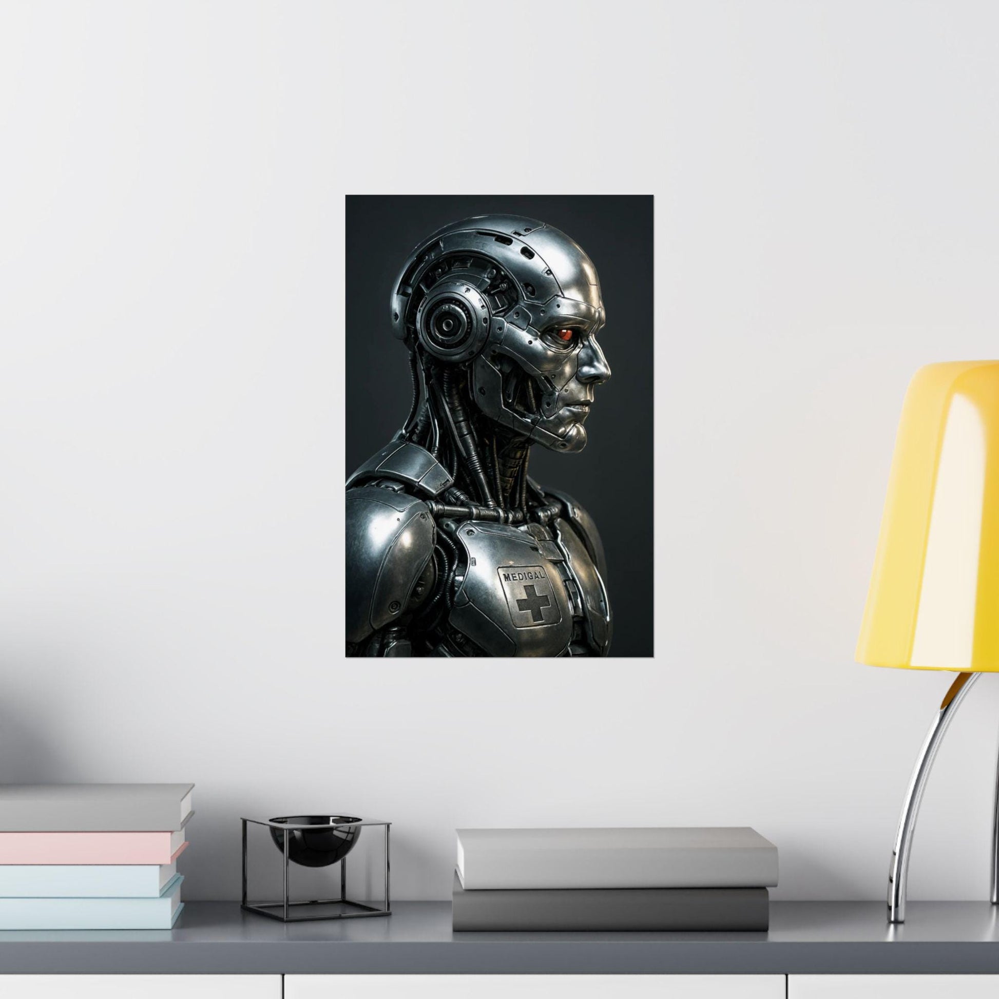 Futuristic Robot Satin Poster, Sci-Fi Wall Art, Home Decor, Gift for Tech Lovers, Cyberpunk Aesthetic, Unique Wall Art
