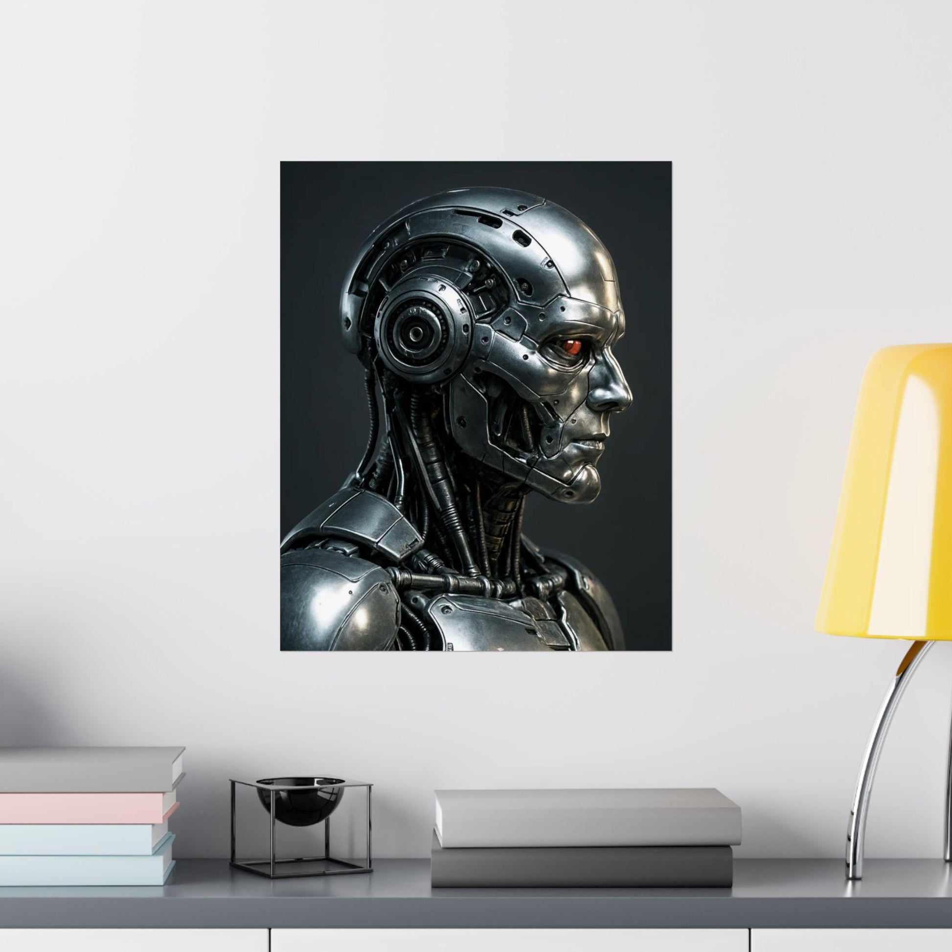 Futuristic Robot Satin Poster, Sci-Fi Wall Art, Home Decor, Gift for Tech Lovers, Cyberpunk Aesthetic, Unique Wall Art