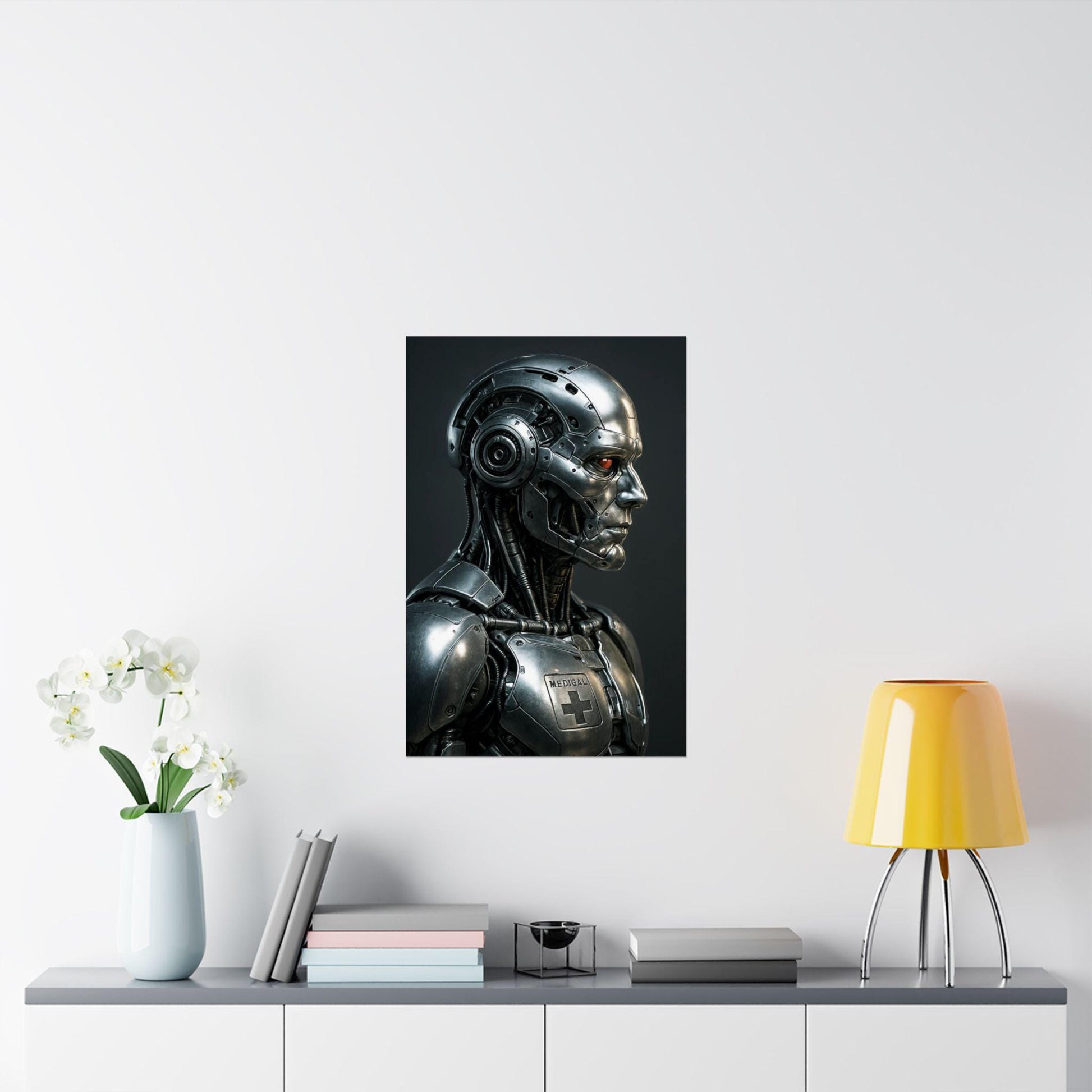 Futuristic Robot Satin Poster, Sci-Fi Wall Art, Home Decor, Gift for Tech Lovers, Cyberpunk Aesthetic, Unique Wall Art