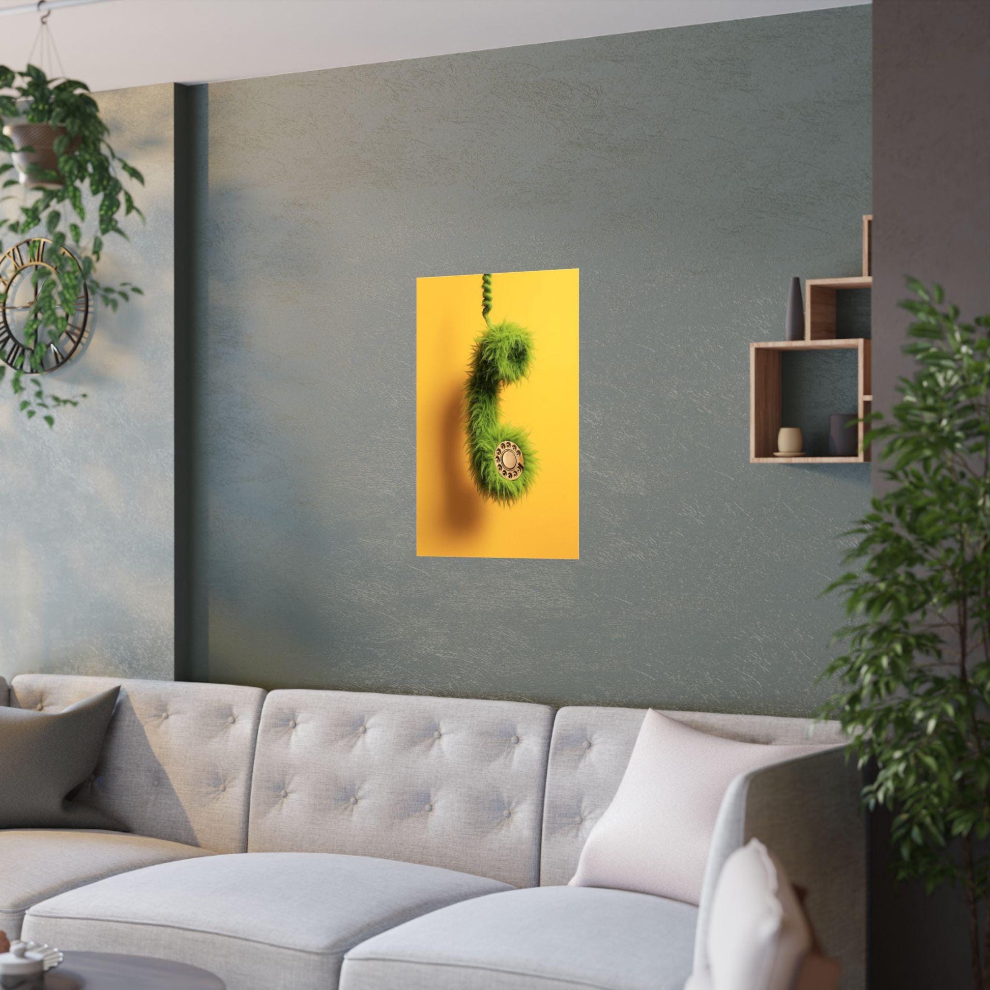 Whimsical Satin Poster with Retro Telephone Design, Fun Wall Art, Home Decor, Gift Idea, Unique Art Print