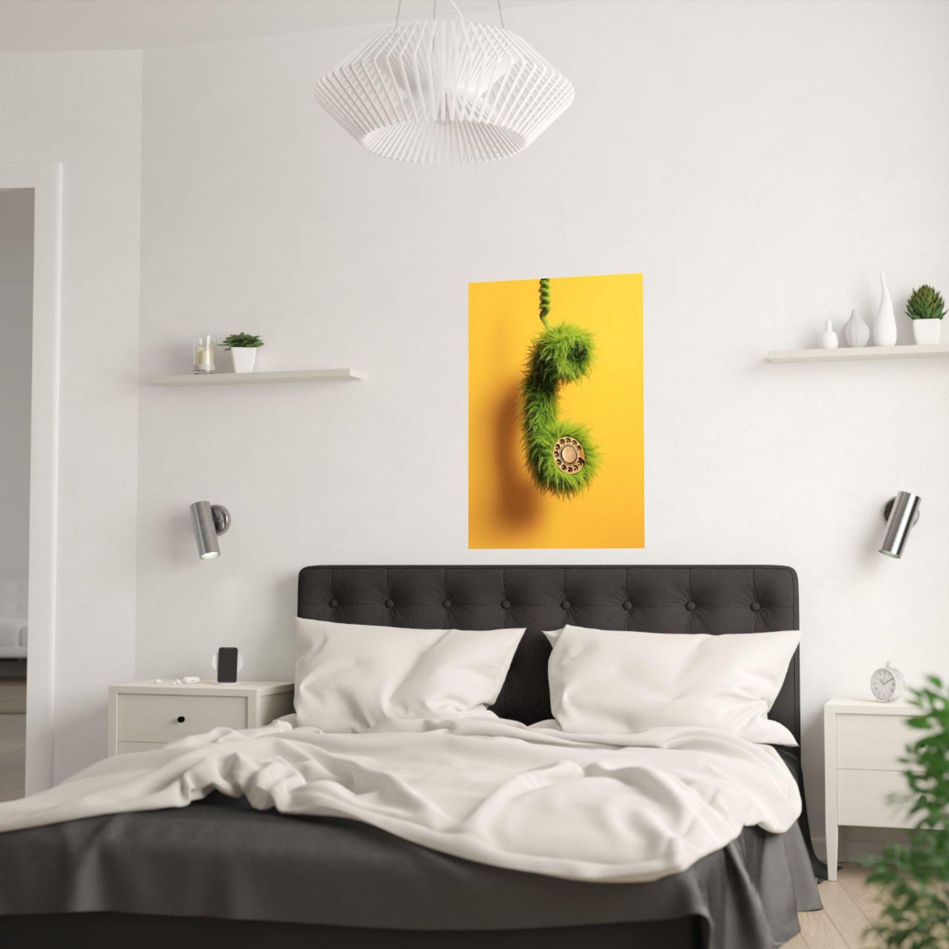 Whimsical Satin Poster with Retro Telephone Design, Fun Wall Art, Home Decor, Gift Idea, Unique Art Print