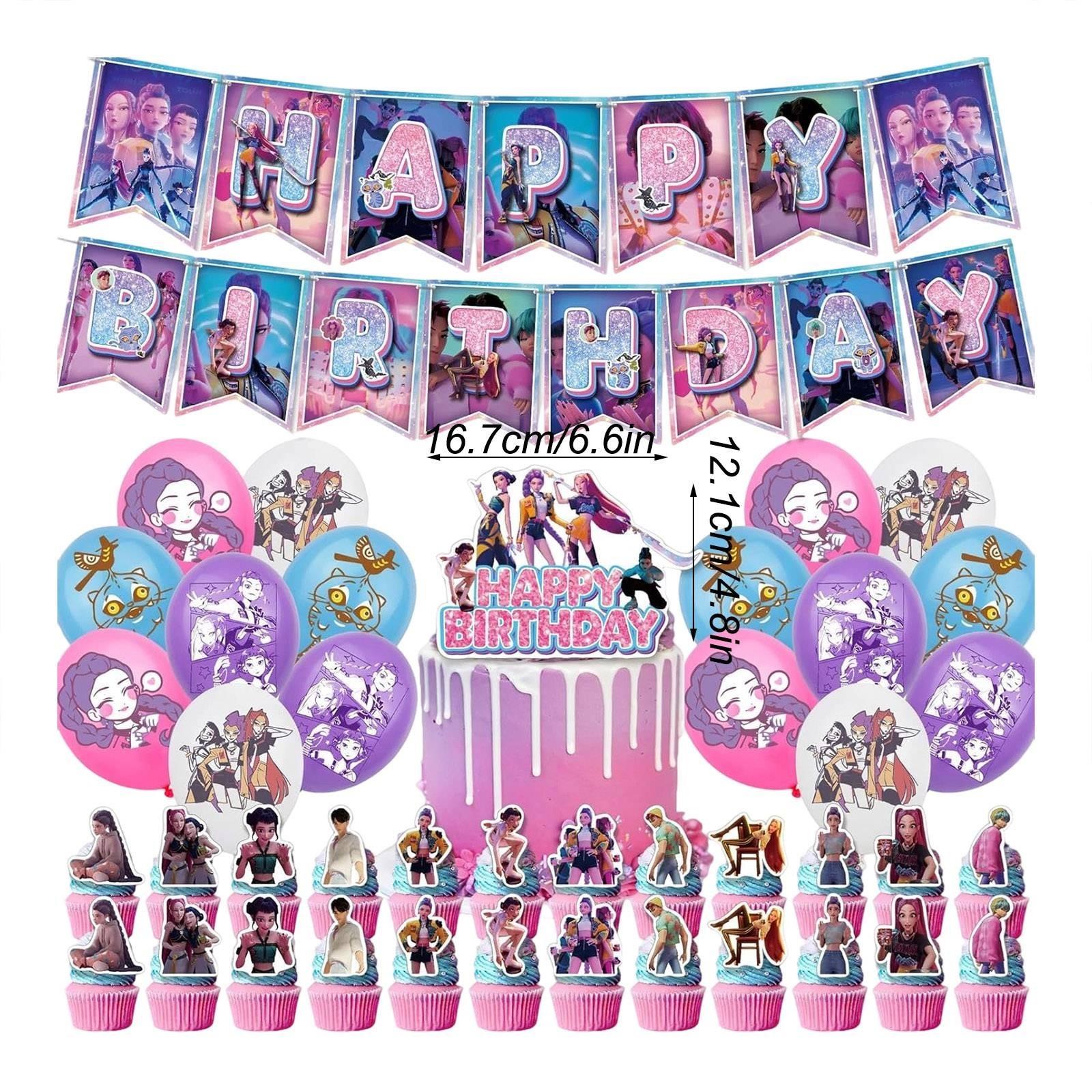 KPOP Demon Hunters Birthday Party Decoration Set Banner Cupcake Toppers Balloons