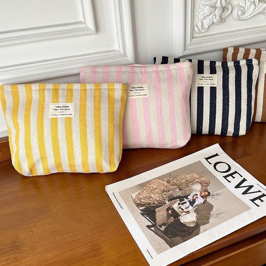 Striped Makeup Bag for Women | Cosmetic Pouch Travel Toiletry Organizer | Portable Storage Bag Gift