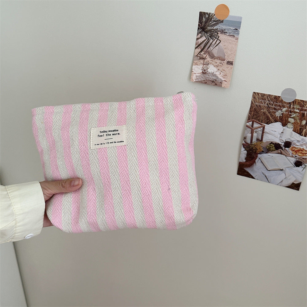 Striped Makeup Bag for Women | Cosmetic Pouch Travel Toiletry Organizer | Portable Storage Bag Gift