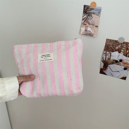 Striped Makeup Bag for Women | Cosmetic Pouch Travel Toiletry Organizer | Portable Storage Bag Gift