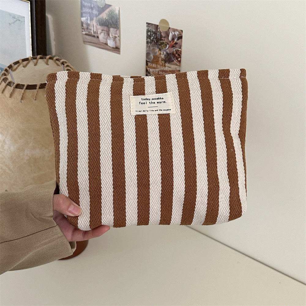 Striped Makeup Bag for Women | Cosmetic Pouch Travel Toiletry Organizer | Portable Storage Bag Gift
