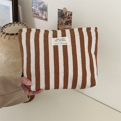 Striped Makeup Bag for Women | Cosmetic Pouch Travel Toiletry Organizer | Portable Storage Bag Gift