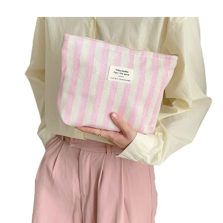 Striped Makeup Bag for Women | Cosmetic Pouch Travel Toiletry Organizer | Portable Storage Bag Gift