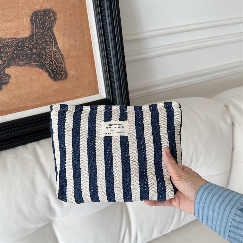 Striped Makeup Bag for Women | Cosmetic Pouch Travel Toiletry Organizer | Portable Storage Bag Gift