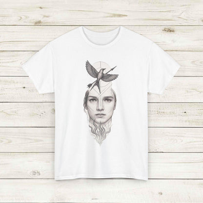 Artistic Unisex Heavy Cotton Tee - Boho Layered Portrait, Casual Wear, Gift for Art Lovers, Unique Fashion, Eco-Friendly Style